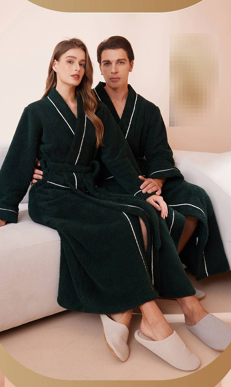 Winterlicher Plüsch-Fleece-Bademantel für Damen und Herren – Extra langer und dicker Bademantel mit Halbflor-Design, passende Loungewear für Paare_voghion.com