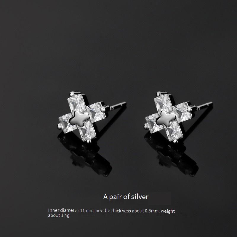 Minimalistische Zirkon-Kreuzohrringe für Herren – Elegante Unisex-Ohrstecker im Punk-Chic-Stil mit Zirkonia, trendiger Streetwear-Schmuck_voghion.com