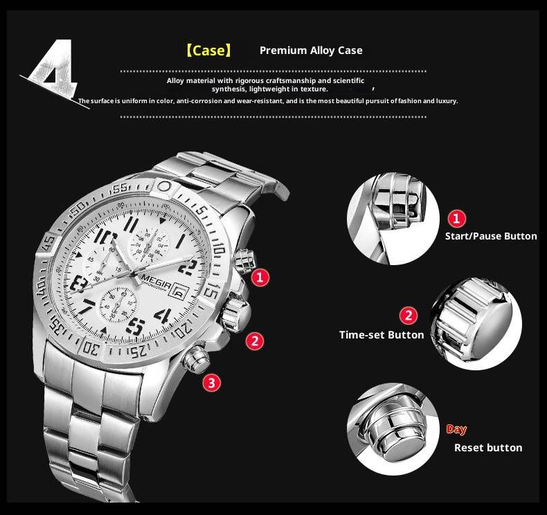 Orologio cronografo da uomo in acciaio inossidabile - Orologio da lavoro sottile da 35 mm con data e resistenza all'acqua fino a 30 m_voghion.com