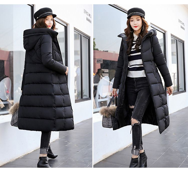 Extra Long & Thick Winter Down Coat For Women, Knee-Length Hooded Warm Jacket With Memory Cotton Filling_voghion.com