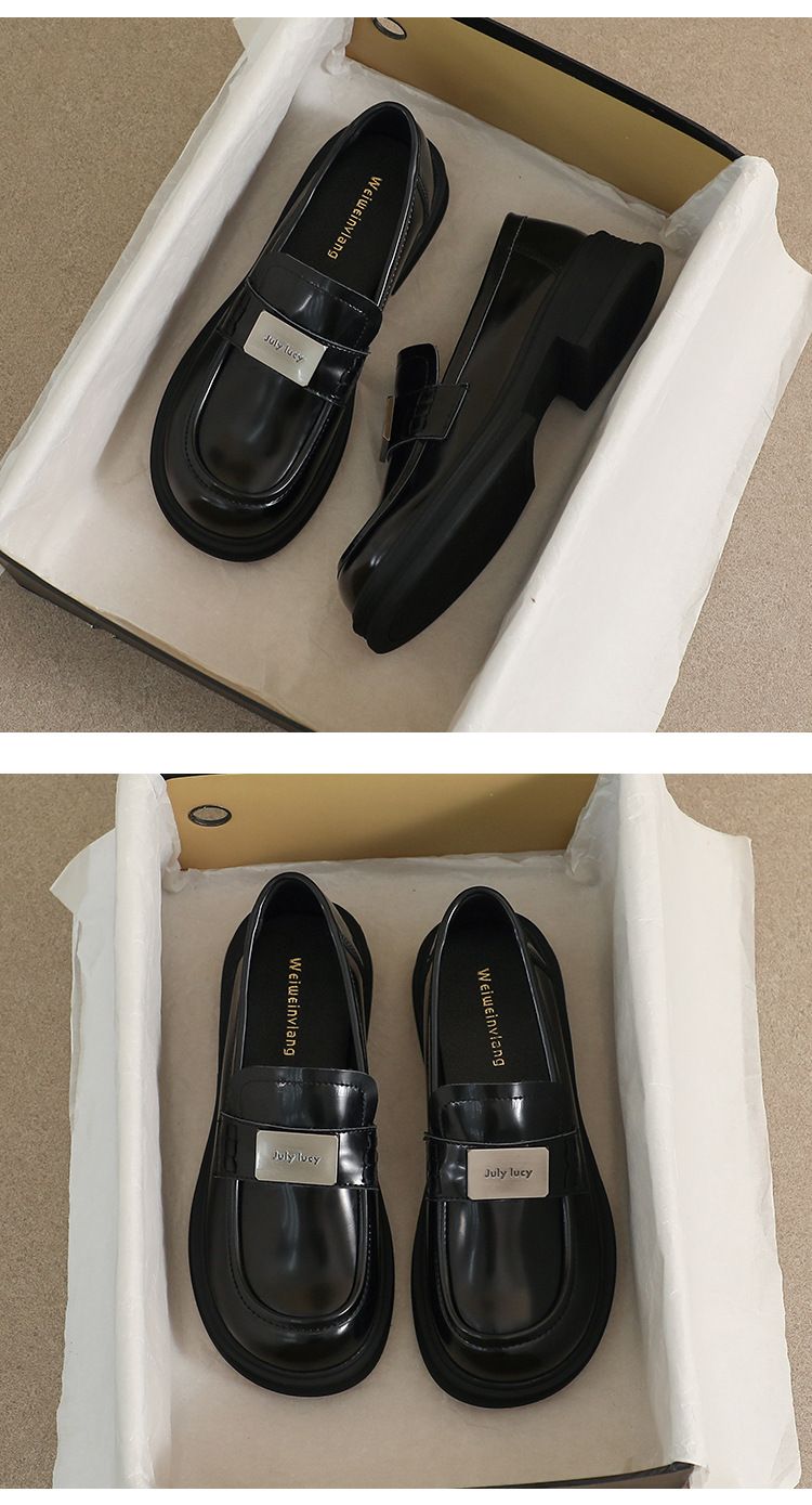 Schwarze kleine Lederschuhe Damen Retro New College Style Loafers Weiche Sohlen Einzelschuhe Damen_voghion.com