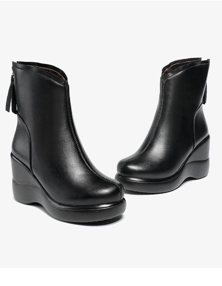 Cross-Border Wholesale Wedge Short Autumn Martin Boots Women 2024 Winter Fleece-Lined Back Zipper High Heel Thick Sole_voghion.com