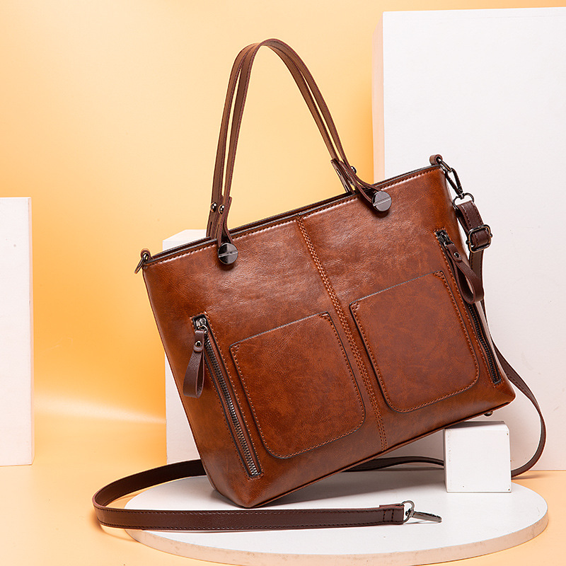 Guangzhou Oil Wax PU-Leder Neue Mode Doppeltasche Handtasche Einzelschulter Diagonal Straddle Bag_voghion.com