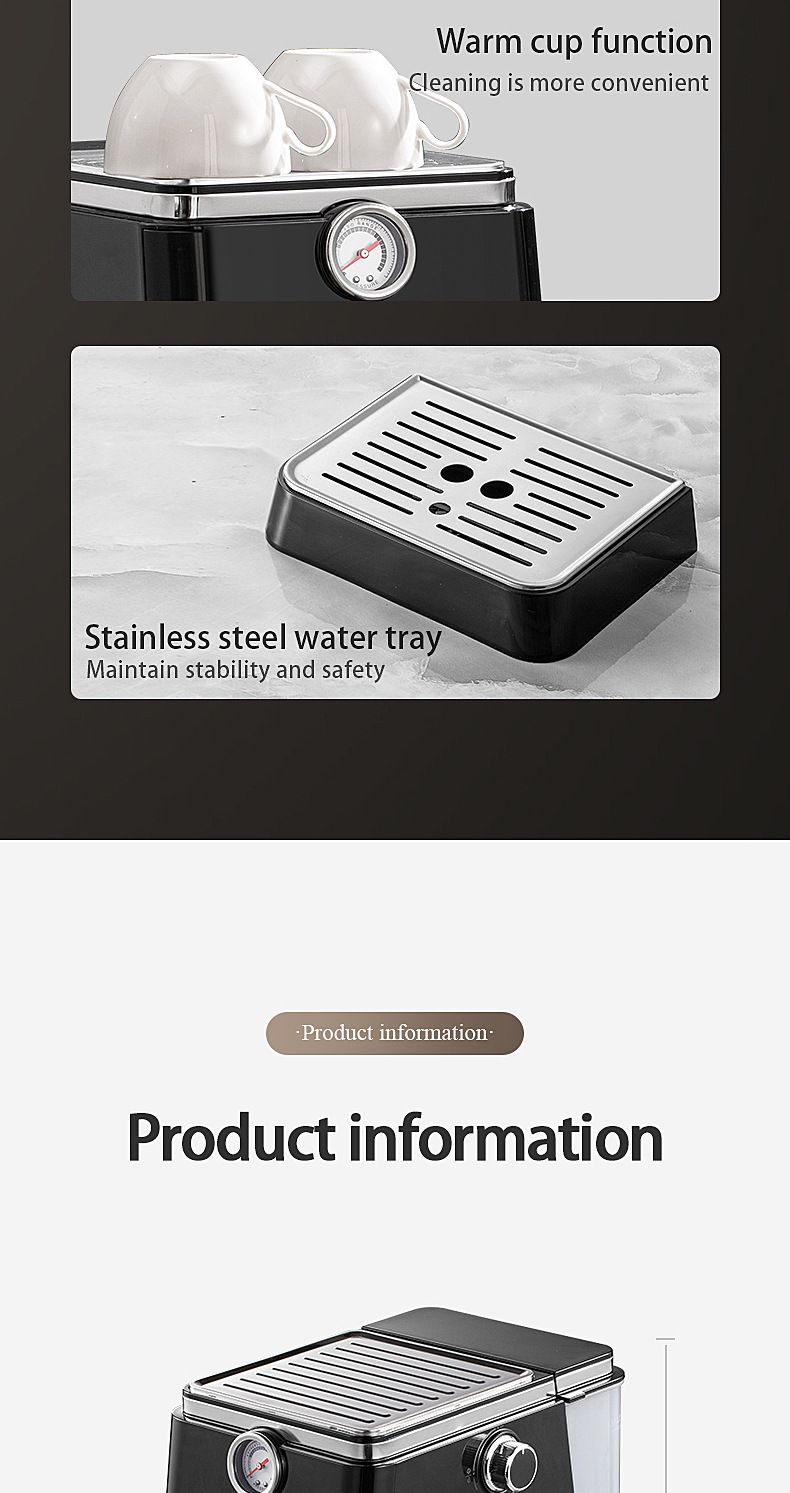 Macchina per caffè espresso semiautomatica per casa e ufficio, design compatto con montalatte a vapore, estrazione a pressione da 15 bar, serbatoio dell'acqua da 1,8 l_voghion.com