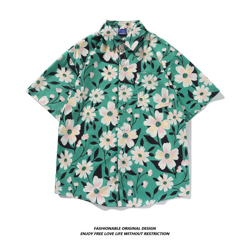Tie-Dye Herren Kurz Sommer Dünn High-End Cool Fünfviertel Ärmel Shirt Lose Jacke Trendy_voghion.com