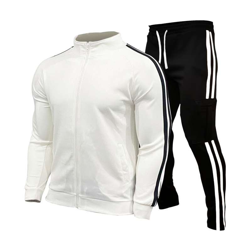 Terno casual esportivo masculino de duas listras com zíper e gola alta_voghion.com