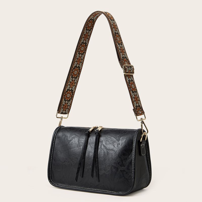 Borsa a tracolla larga in PU tinta unita da donna, stile bohémien_voghion.com