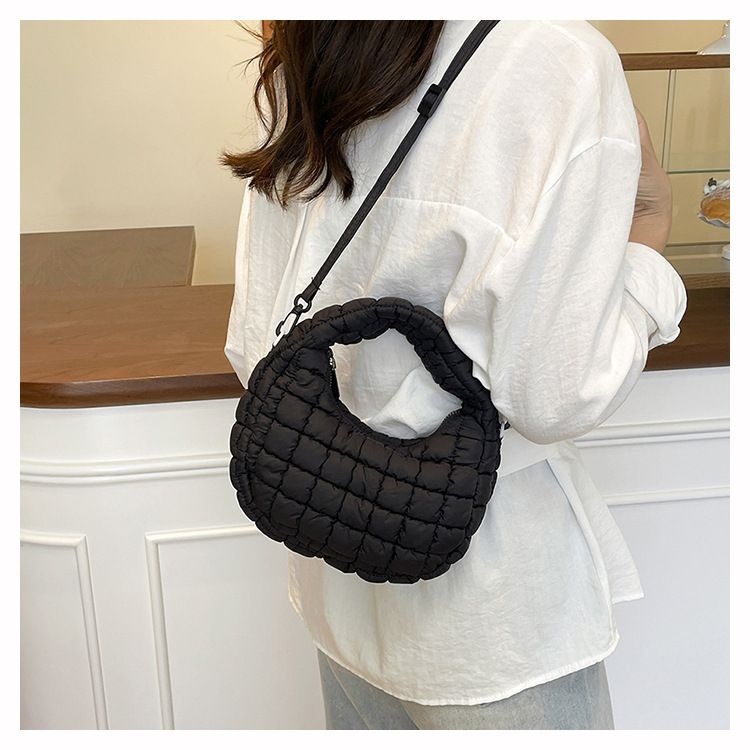 Women's Stylish Cloud Puff Shoulder Bag - Nylon Crossbody Bag With Wrinkled Design, Zipper Closure, And Multiple Pockets For Daily Essentials_voghion.com