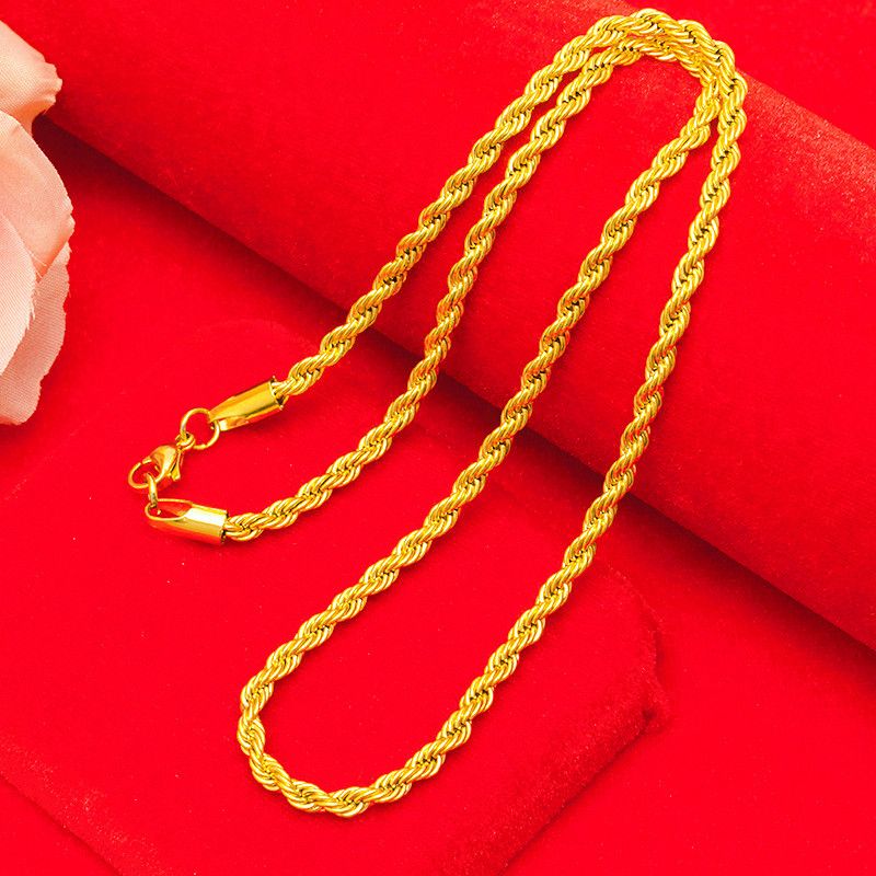 Collana di coppia in sabbia vietnamita da 2/3/4/5 mm con intrecci di pasta fritta placcati in oro, catena intrecciata, collane da uomo e da donna_voghion.com