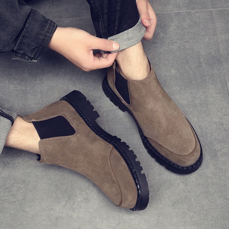 Fur Martin Boots Men's Round Head Platform Short Boots Medium Help Desert Boots Matte Leather Men_voghion.com