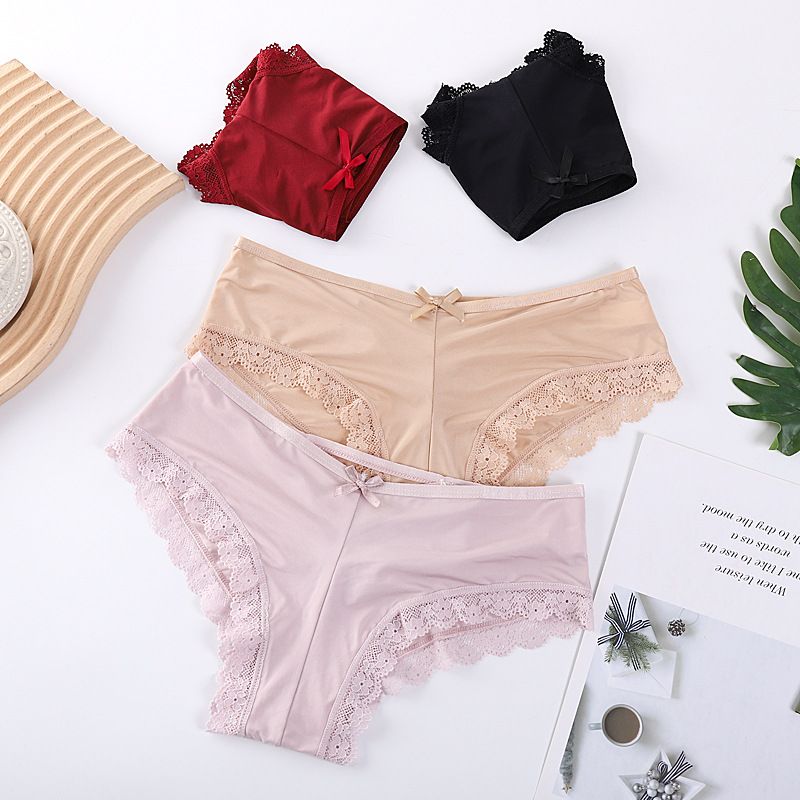Slip morbidi in tessuto di seta ghiaccio a vita media intimo da donna Pizzo sexy di grandi dimensioni_voghion.com