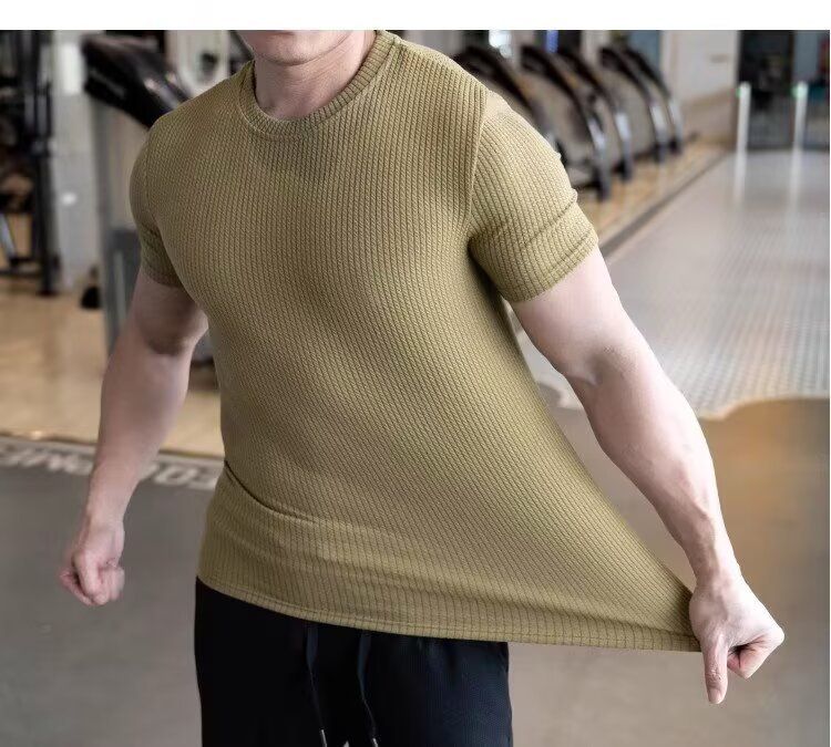 Men's Short-sleeved T-shirt Summer New Slim-fit Business Casual Fashion Versatile High-end Striped Crew Neck Bottoming Shirt_voghion.com