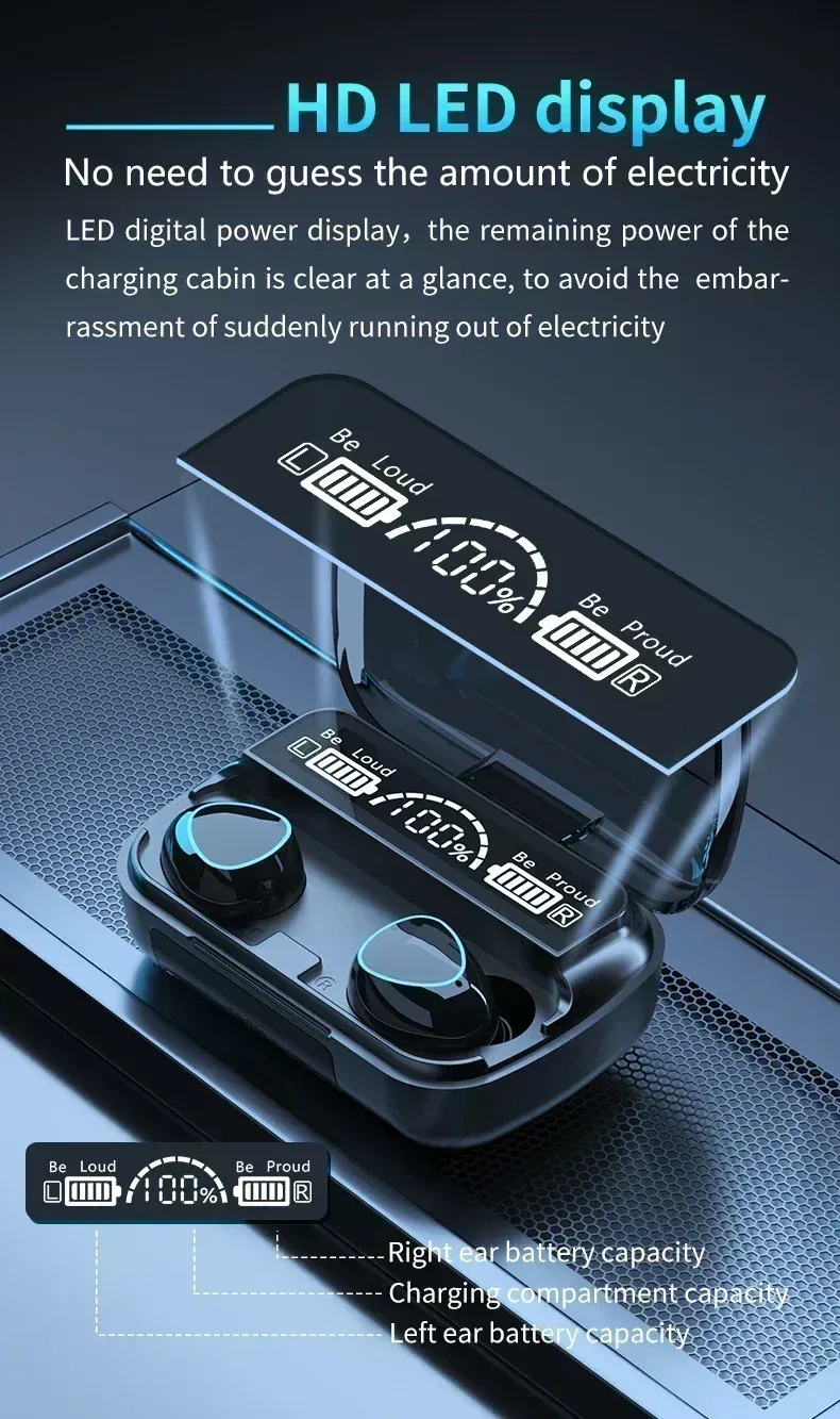 Original M10 Headphones Bluetooth Wireless Earpods Sports Stereo Noise Canceling Headphone Microphone Speaker_voghion.com