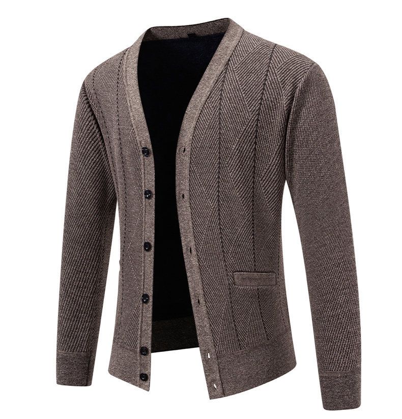 Herrenbekleidung – Fleecegefütterter Strickjackenpullover, warmer Winterpullover mit V-Ausschnitt für lässige und stylische Outfits (erhältlich in 5 klassischen Farben und 4 Größen)_voghion.com