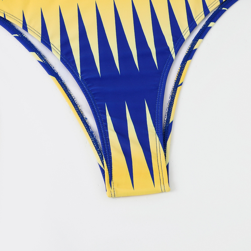 Women's long printed top split triangle bikini swimsuit_voghion.com
