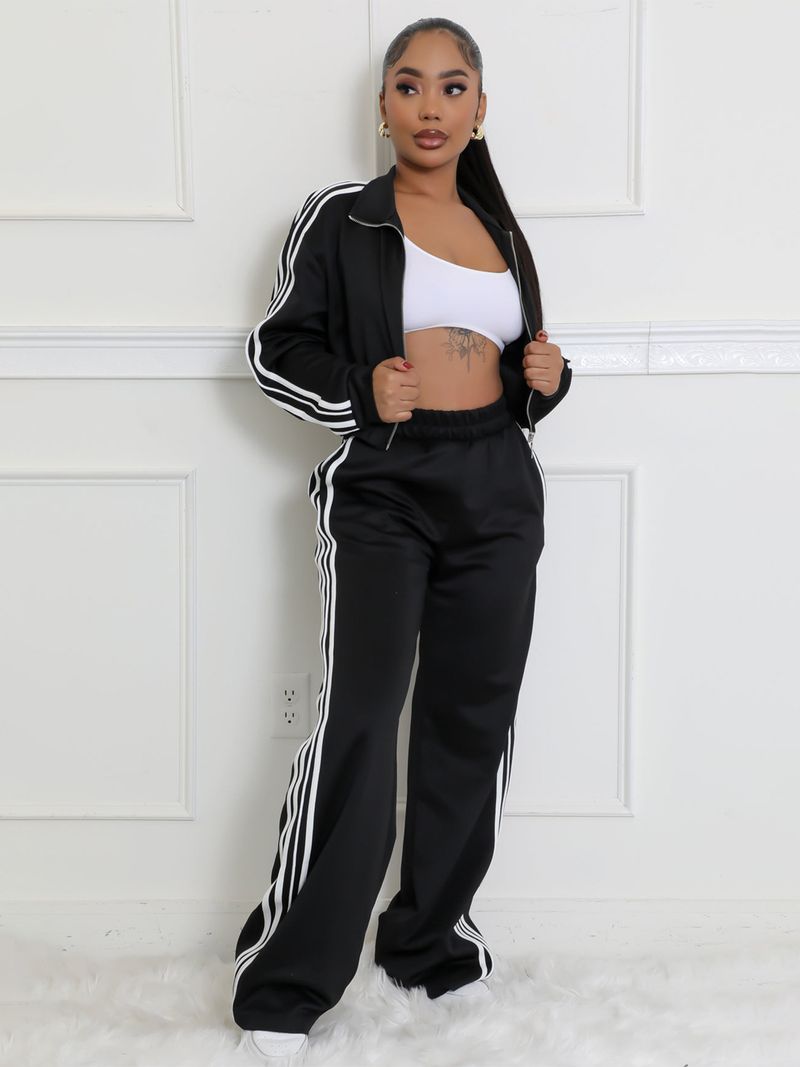 Női ruházat Csíkos öltöny Cipzáras Vastagított Pulóver Hétköznapi Ingázó Kétrészes Szett_voghion.com