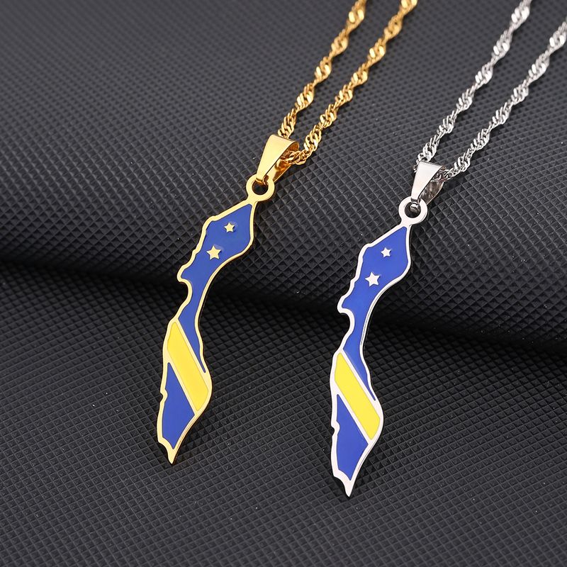 Vendite calde SONYA Smalto Goccia Olio Curacao Mappa Bandiera Collana Pendente Per Donne Ragazze Acciaio Inossidabile Gioielli Etnici Festa di Compleanno_voghion.com