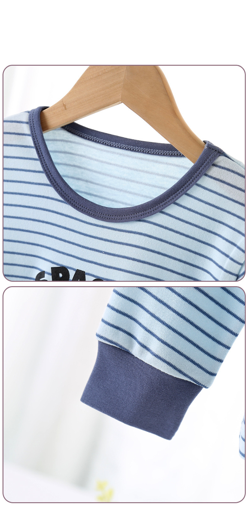Conjunto de ropa interior para niños a rayas de astronauta de algodón con pijama largo Johns para niños_voghion.com