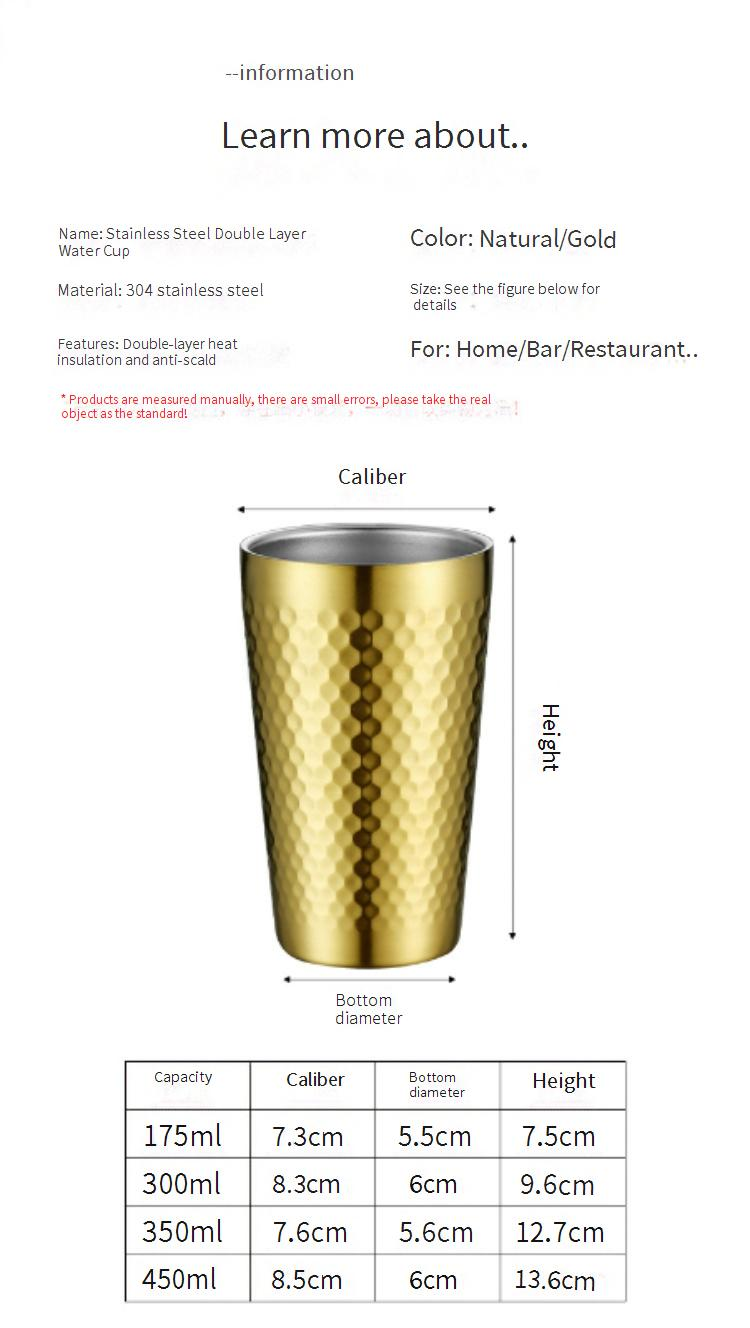 Bicchieri Tazza da birra Tazza da caffè Motivo a diamante Motivo a martello Campeggio all'aperto Acciaio inossidabile 304 Doppio strato Tazza per acqua_voghion.com