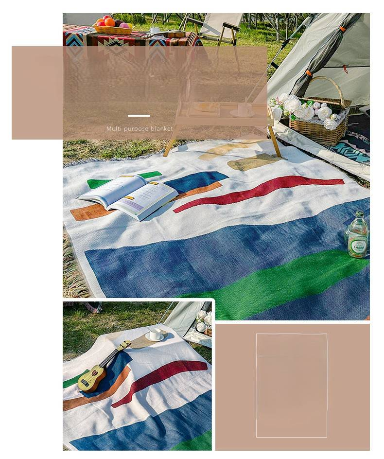 Camping Blanket Moisture Proof Picnic Mat Jacquard Tapestry Ins Style Sofa Towel Line Blanket Multifunctional Sofa Blanket_voghion.com