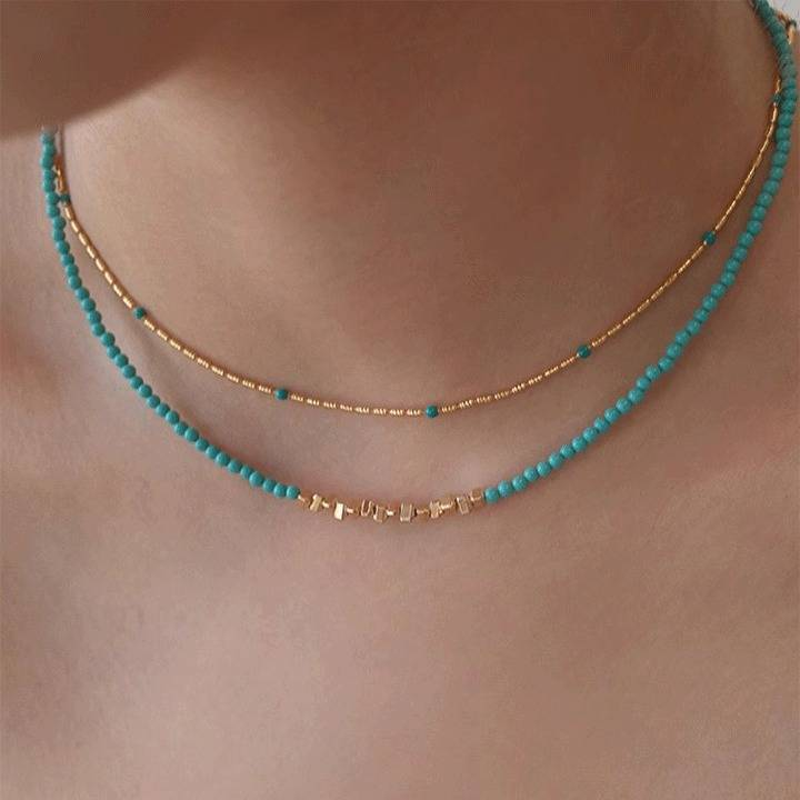 Türkisfarbene Halskette aus gebrochenem Silber für Damen, Herbst und Winter, verblasst nicht, passt zu High-End-Nischenperlen-Schlüsselbein-Halskette, Schmuck_voghion.com
