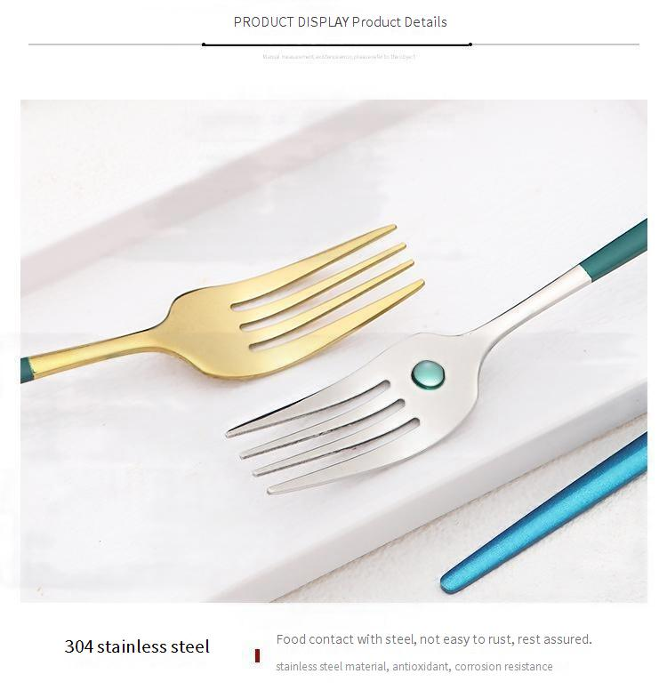 Set di posate Premium in acciaio inossidabile 304 - Forchette colorate placcate in oro in stile portoghese per bistecca, dessert e frutta_voghion.com