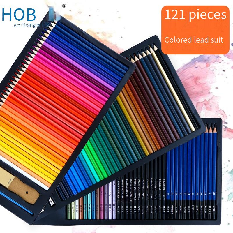 Set di matite acquerellabili da 121 pezzi con matite da schizzo e carboncino, materiale artistico per disegno, colorazione e artigianato_voghion.com
