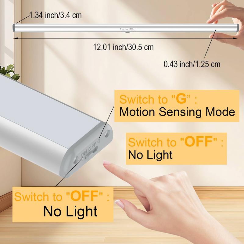 Lampe de placard à détecteur de mouvement 12 pouces, 18 LED blanc froid, rechargeable sans fil (lot de 1)_voghion.com