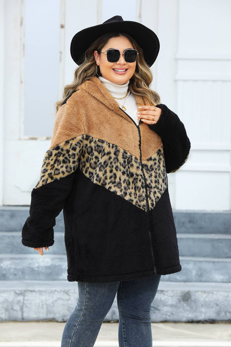 Women's Clothing Plus Size Women's Fleece Lined Coat With Color Block Design - Warm & Stylish Outerwear For Fall (Camel, 1XL-5XL)_voghion.com