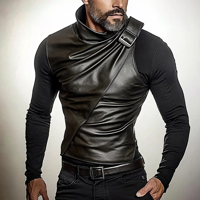 Felpa da uomo a maniche lunghe in similpelle – Top casual caldo ed elegante per autunno e inverno (nero, S-XXXL)_voghion.com