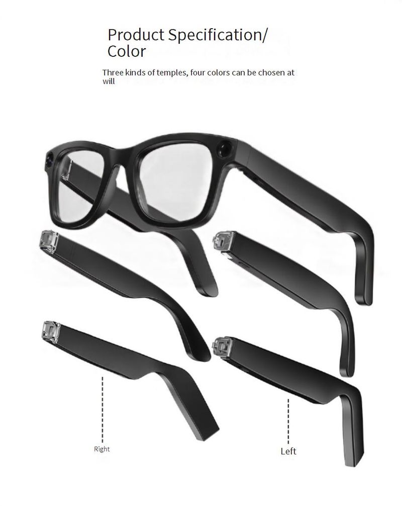 E03 Smart Glasses With 800W AI Camera, HD Photo/Video, Voice Call & Translation, Dual Lens (Black)_voghion.com