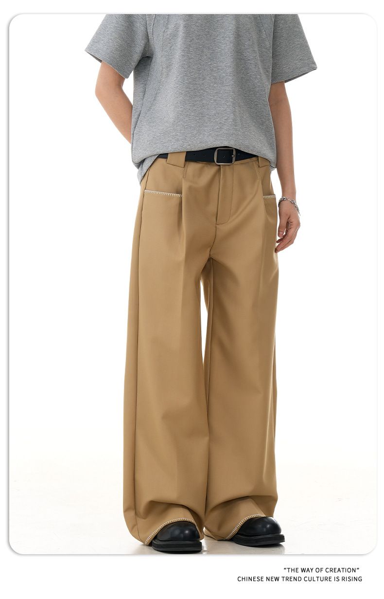 Klassische Unisex-Hose im Straight-Fit mit tiefem Schritt und minimalistischen Steppnähten – Entspannt geschnittene Hose für lässige und elegante Kleidung_voghion.com