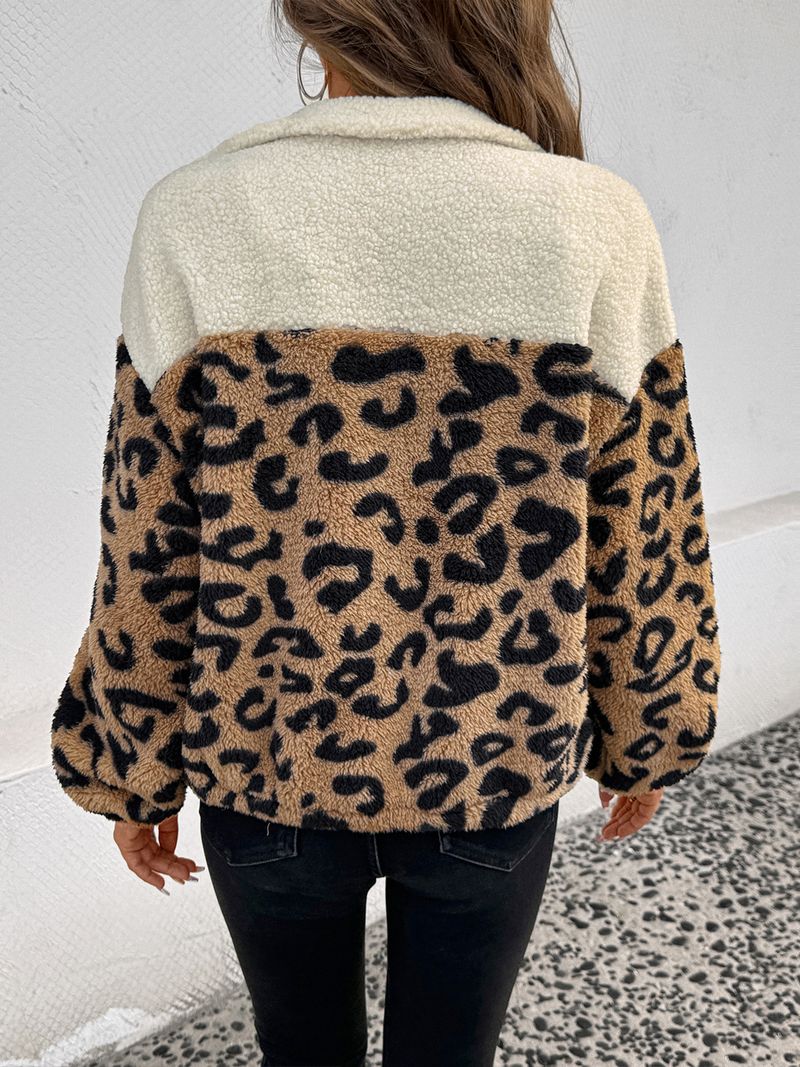 Damenmantel aus Kunstpelz mit Leopardenmuster – Übergroße Winterjacke mit Stehkragen für einen mutigen Stil (Beige, S-XL)_voghion.com