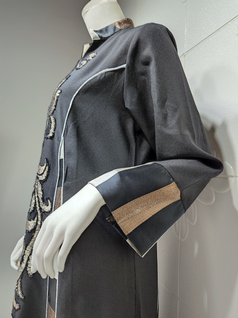 Kvinders broderede stribede abaya muslimske muslimske abaya_voghion.com