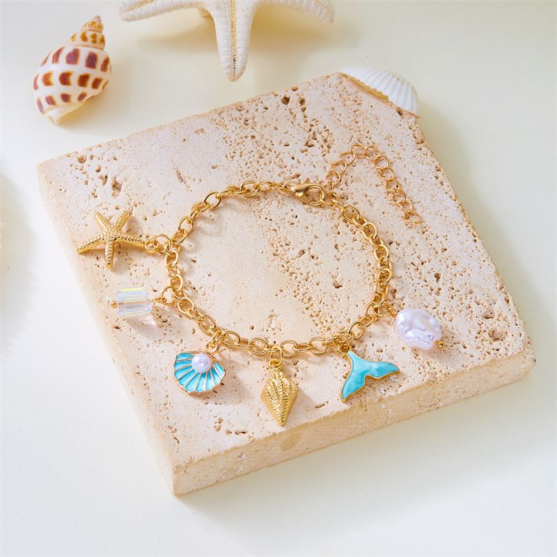 New Fashion Versatile Summer Beach Starfish Shell Pearl Pendant Bracelet_voghion.com