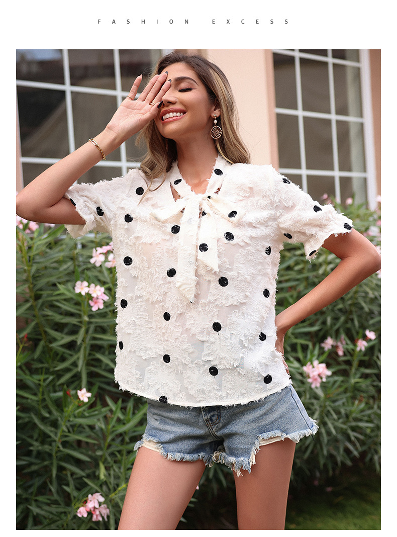 Camicia con papillon design a maniche corte a pois_voghion.com