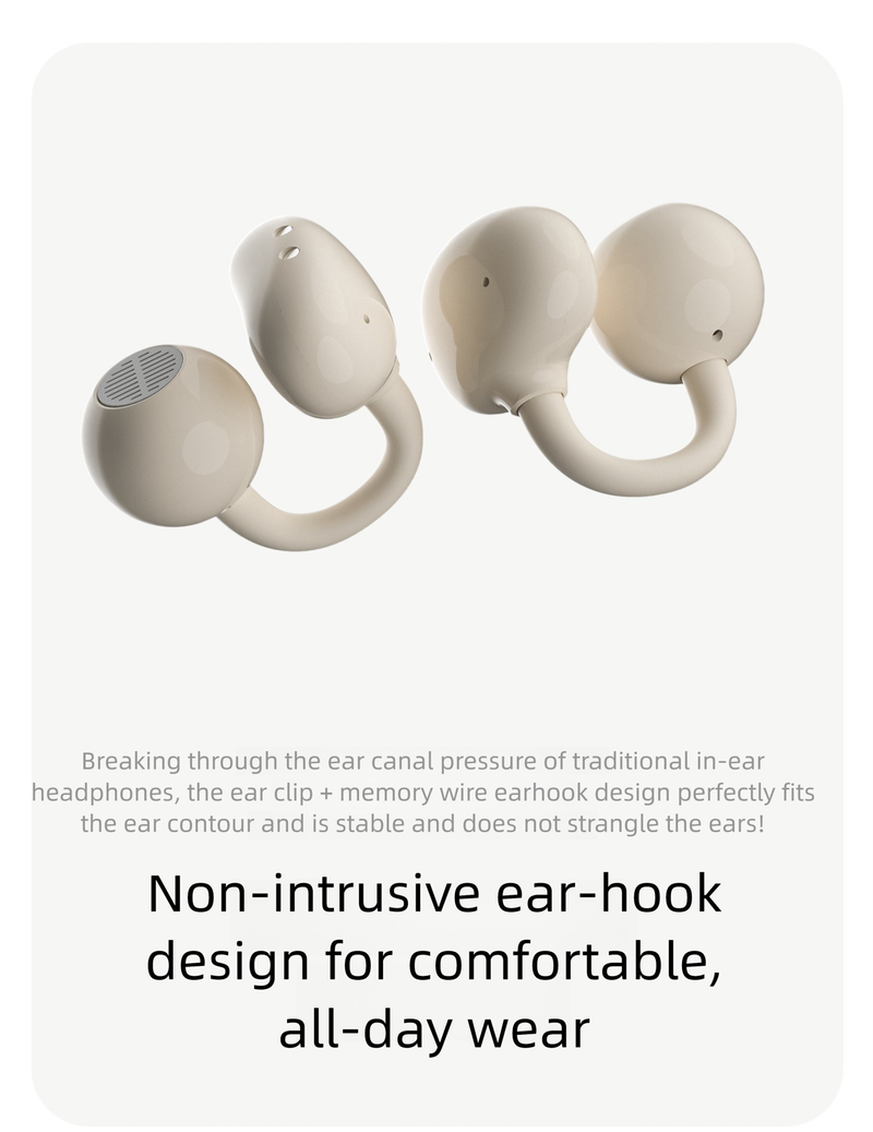 Écouteurs intra-auriculaires Bluetooth sans fil à clip pour jeux, texture cuir classique, réduction de bruit active, longue autonomie._voghion.com