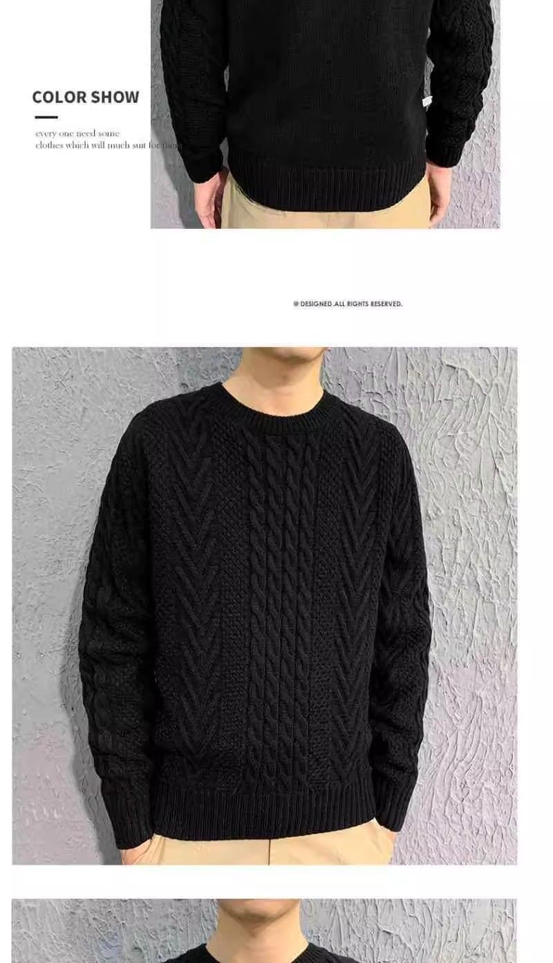 Men's Chunky Knit Cable Sweater - Oversized Winter Pullover With Soft Polyester Blend, Loose Fit Style_voghion.com