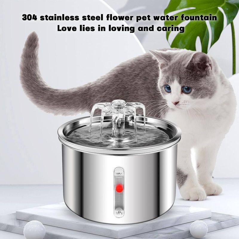 Pet stainless steel visual window, cat automatic dispenser, small flower fountain, intelligent water feeding supplies_voghion.com