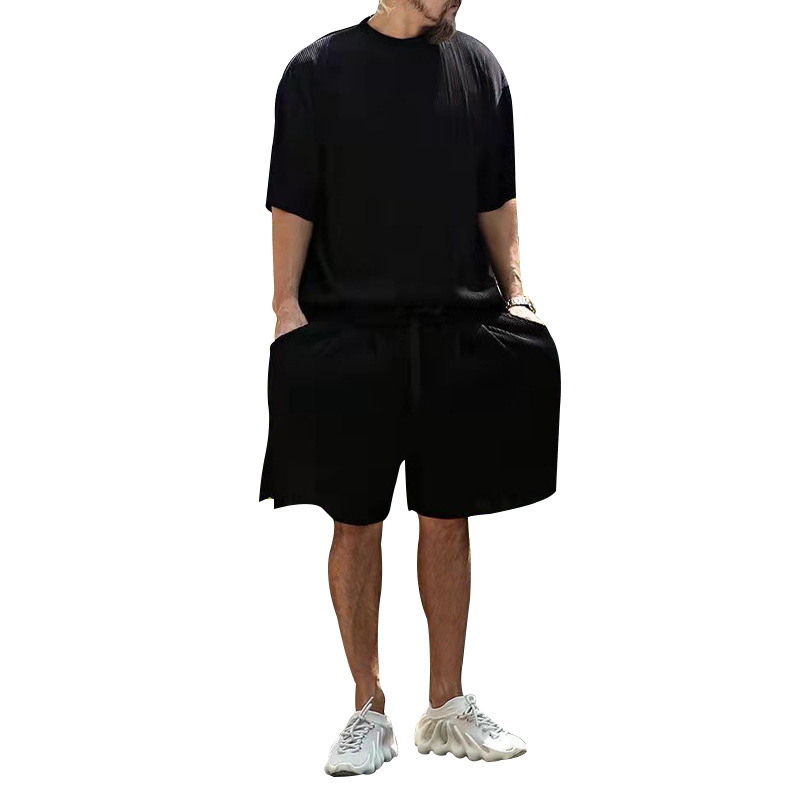 Herrenbekleidung Sommer Herren große Größe lockerer Anzug Kurzarm Shorts einfarbig Freizeitanzug Herren_voghion.com