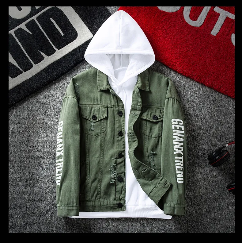 Men's Jackets Spring 2022 Red Pink Black Jeans Jacket Men Slim Streetwear Ripped Denim Hoodie Hip Hop Bomber Homme_voghion.com