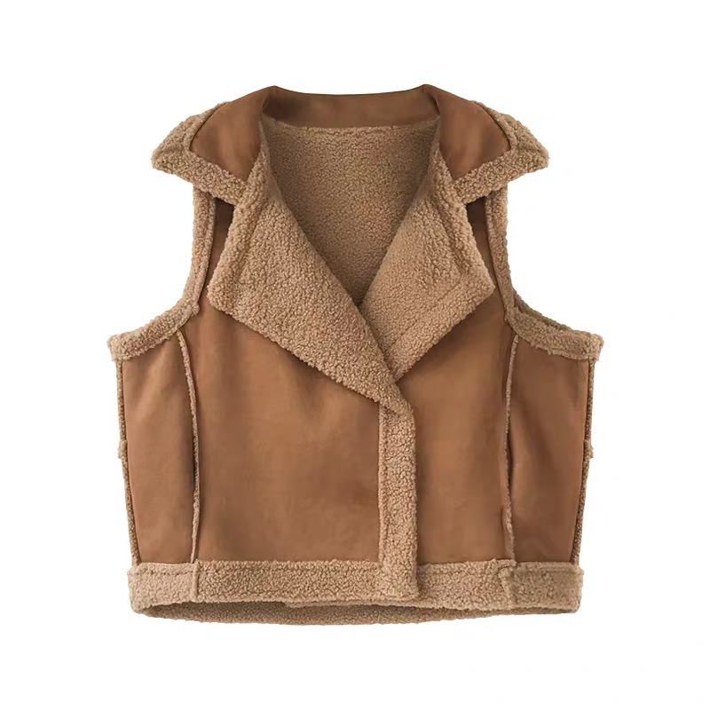 Gilet ample sans manches bf pour femmes, gilet en fourrure, manteau à clip en daim_voghion.com