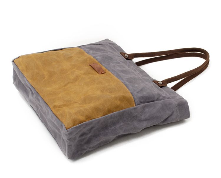 Korean style fashion new oil wax canvas women's bag simple waterproof cloth bag retro contrast color shoulder bag portable shopping bag_voghion.com