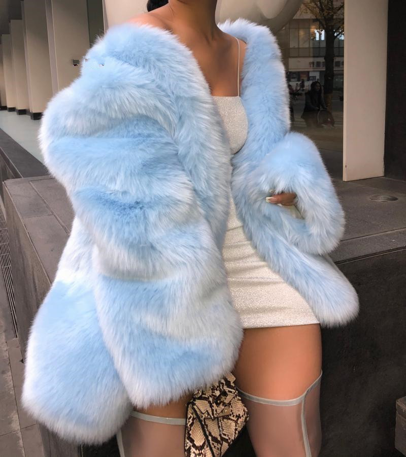 Cappotto da donna in pelliccia di volpe girocollo lunghezza media maniche lunghe taglie forti nero abbigliamento da donna_voghion.com