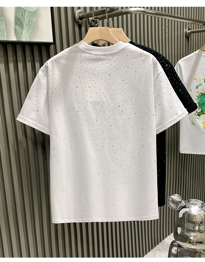 Marca de moda europea de moda ligera de lujo para hombres, pantalones cortos de Internet, celebridades, nicho, diamantes calientes, cuello redondo de alta gama_voghion.com