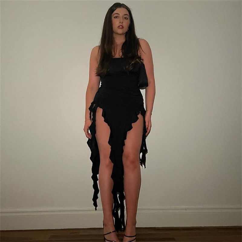 Feng 2023 Spring Fashion Trend Women's New One Shoulder Bra Wrap Hip Fit Irregular Dress_voghion.com