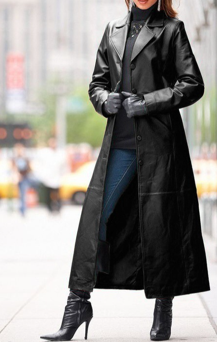 dameskleding, leren jack met knopen, lange jas, slim fit, leren windjack groot formaat_voghion.com