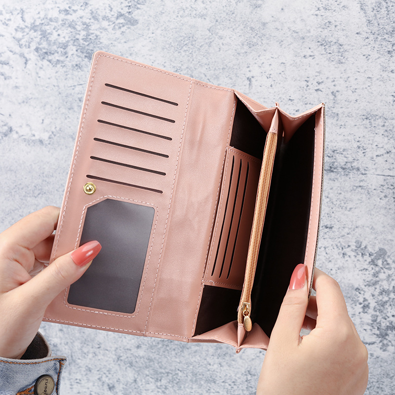 Lange brieftasche frauen neue modische einfache falten multi-funktion kupplung brieftasche karte halter zwei in einem_voghion.com