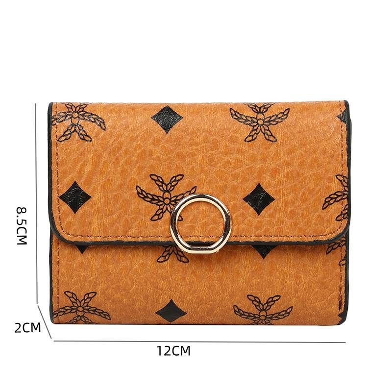 Minority design small purse female short card bag lady simple retro printing with large capacity card slot change clip_voghion.com
