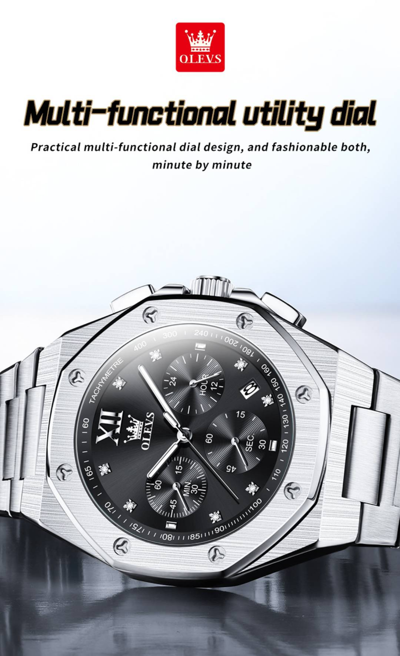 Neue klassische Herrenuhr Multifunktionale wasserdichte Quarz Herrenuhr Business Style Edelstahlarmband_voghion.com